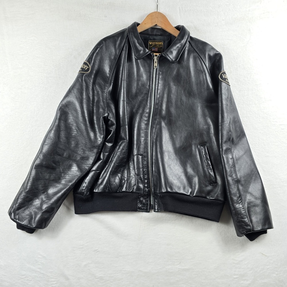 Vanson Leather Motorcycle Jacket Bomber Vintage Boston Era 80s Men's 54 Black